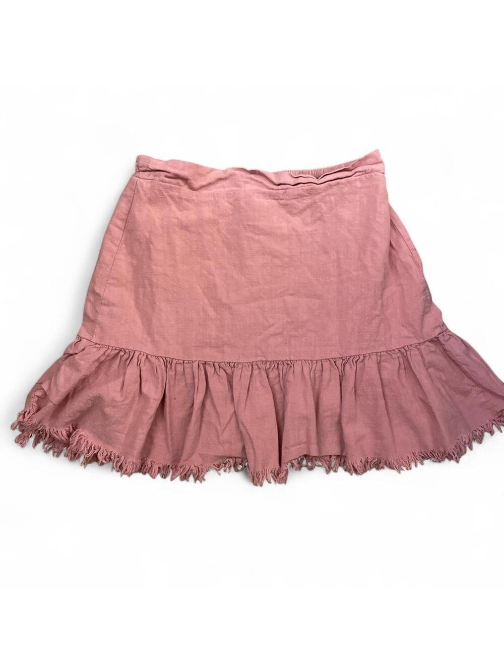 Cali 1850 Pink linen mini skirt with fringe hem women XS